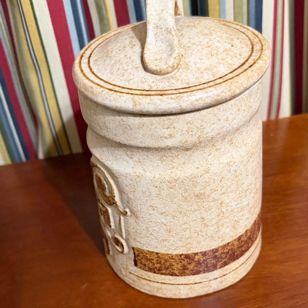 1970s Pottery Craft Treasure Stoneware Vintage Ceramic Tea Canister